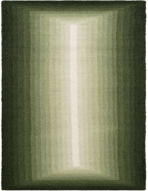 8 Ft runner rug with a modern ombre pattern, transitioning from dark green edges to a light green center stripe.