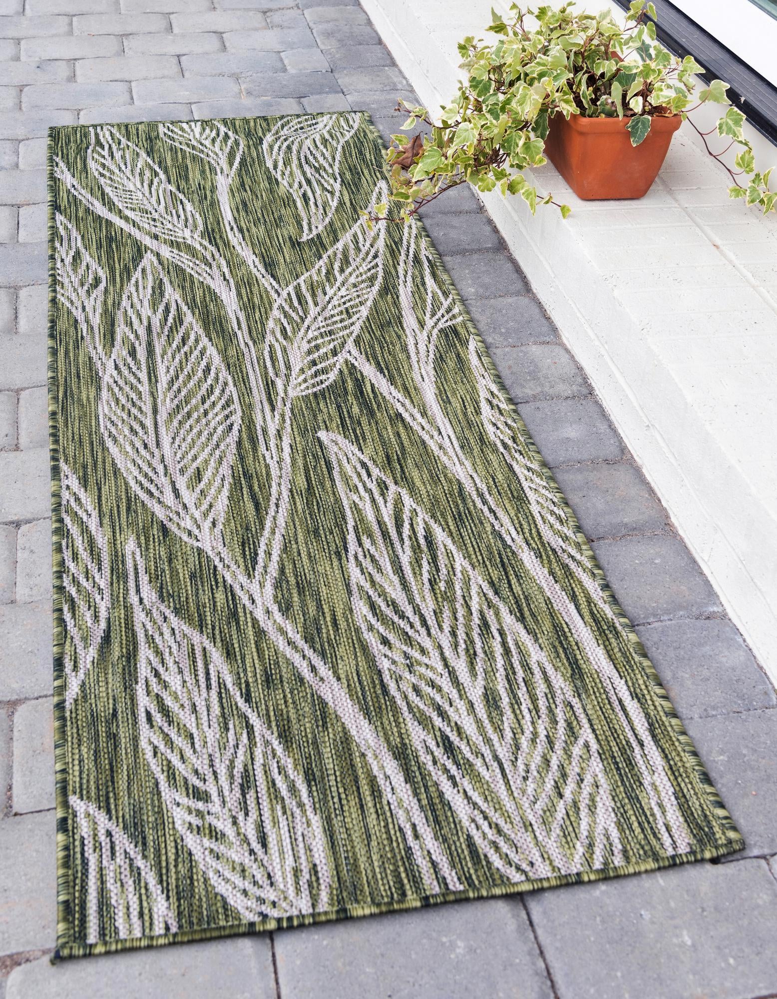Green 2' x 6' Botanical Indoor / Outdoor Runner Rug | Rugs.com