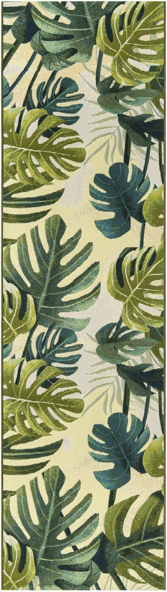  2' 7 x 10'  Washable Botanical Indoor / Outdoor Runner Rug