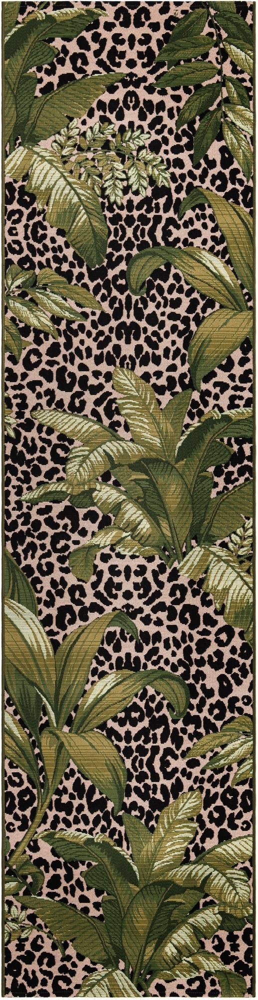  2' 7 x 11'  Washable Botanical Indoor / Outdoor Runner Rug