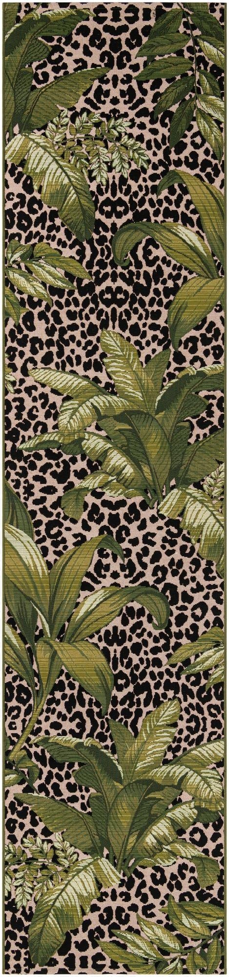  2' 7 x 12'  Washable Botanical Indoor / Outdoor Runner Rug