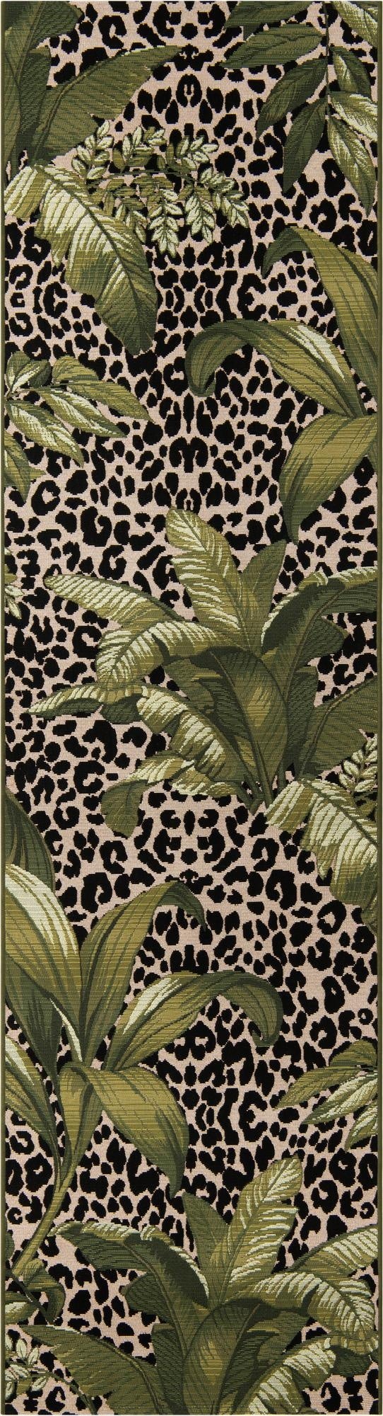  2' 7 x 10'  Washable Botanical Indoor / Outdoor Runner Rug