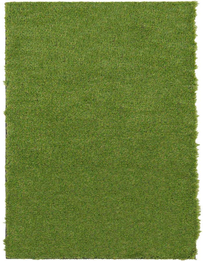 A rectangular 8 ft runner rug from the Outdoor Grass collection, featuring a vibrant green, textured, artificial grass-like surface, suitable for patios or hallways.