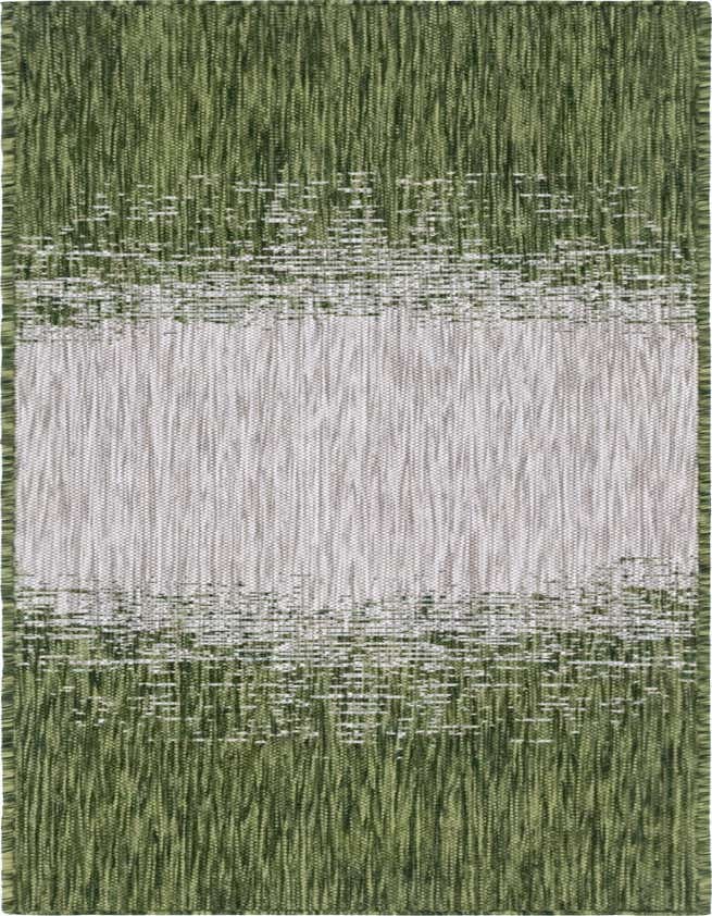A 6 ft green runner rug featuring a modern, textured fade pattern from dark green to light green and white in the center.