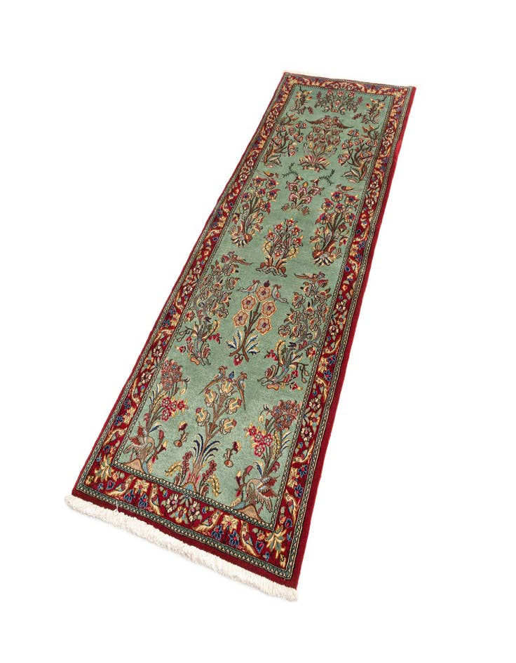 Detail image of  2' 7 x 7' 1  Hand Knotted Qom Persian Runner Rug