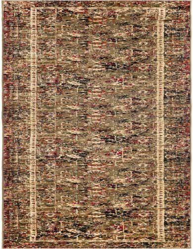 A 14 ft runner rug from the Rugs.com Saturn collection, featuring a distressed traditional and tribal pattern in greens, reds, and creams, ideal for a hallway.