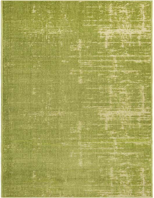 A 10 ft runner rug in a distressed green color with a minimalist, abstract pattern, ideal for a hallway.