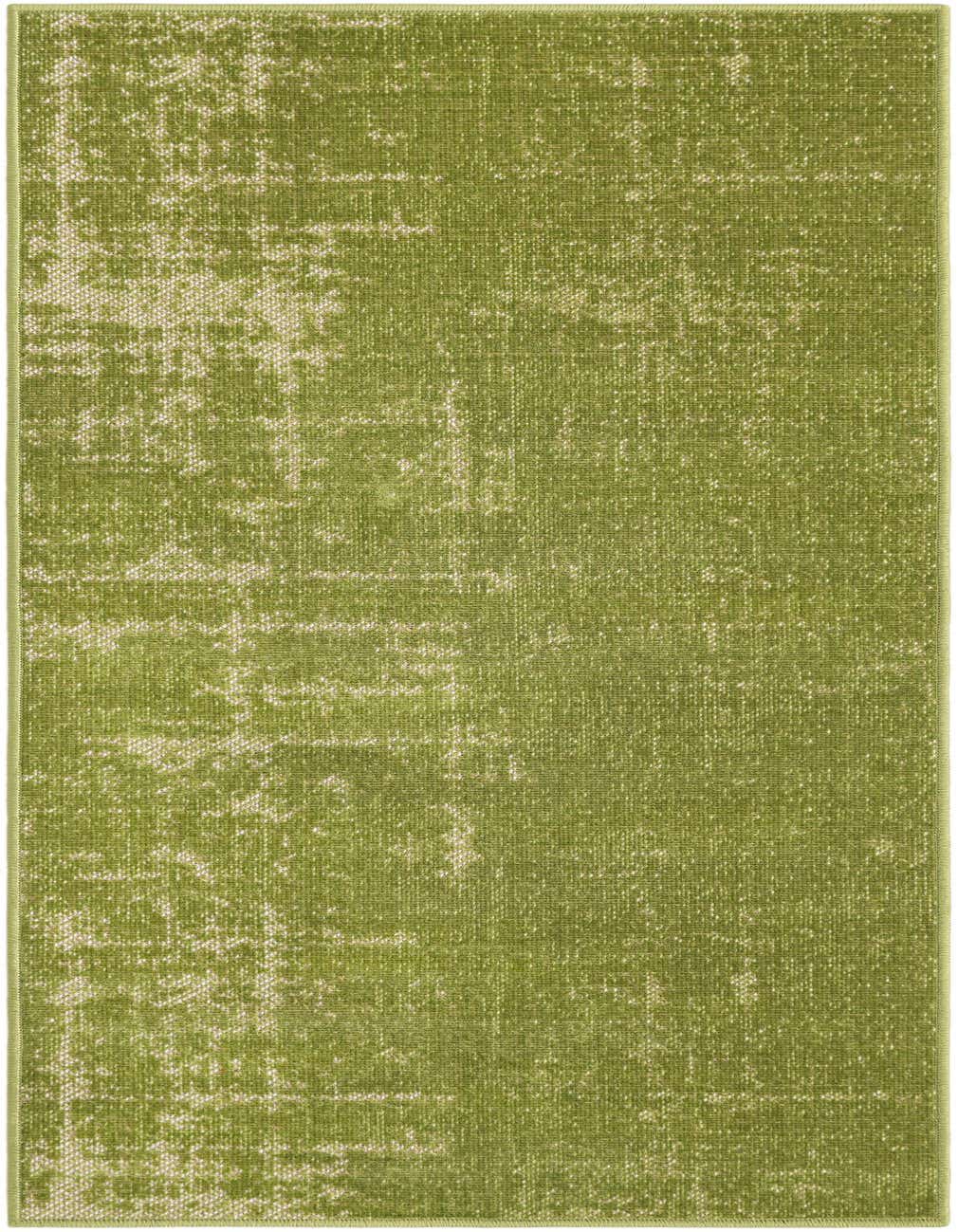 A 4 ft green modern runner rug with a distressed pattern, suitable for a hallway or patio.