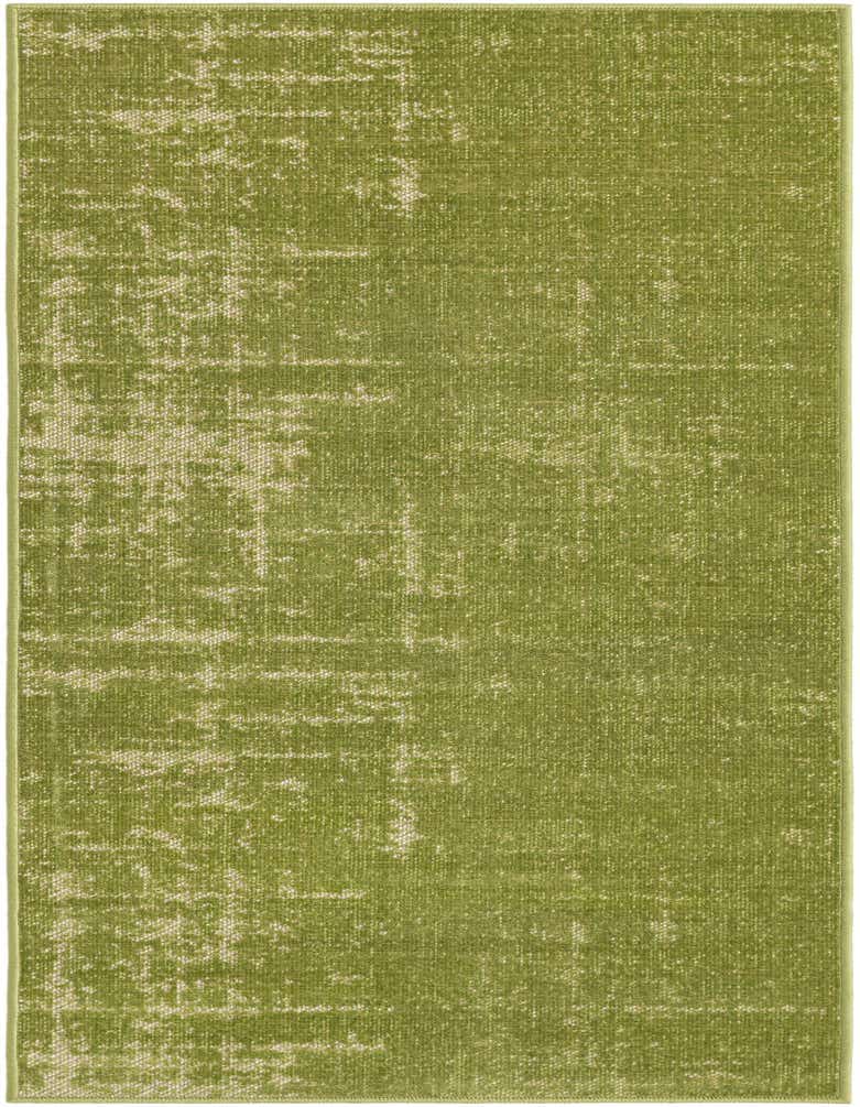 A 5 ft green runner rug with a subtle distressed modern pattern, ideal for a hallway or patio.