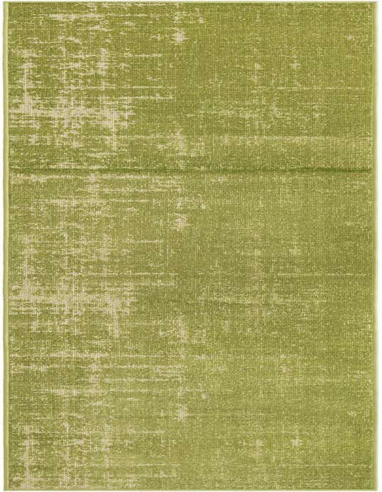 A long 8 ft green runner rug with a distressed modern pattern, ideal for a hallway or kitchen.