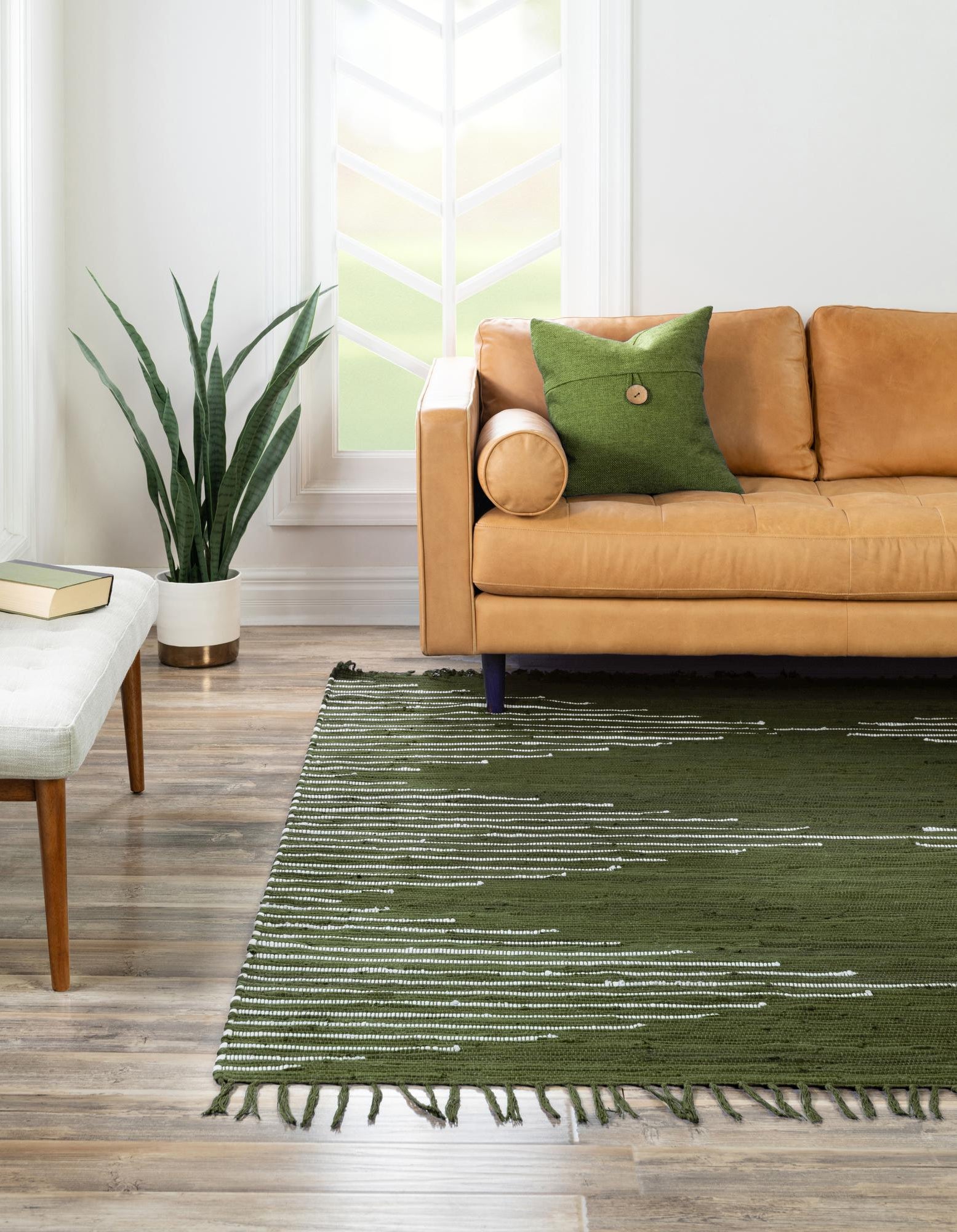 Green 7' 1 x 7' 1 Hand Woven Chindi Cotton Square Rug | Rugs.com