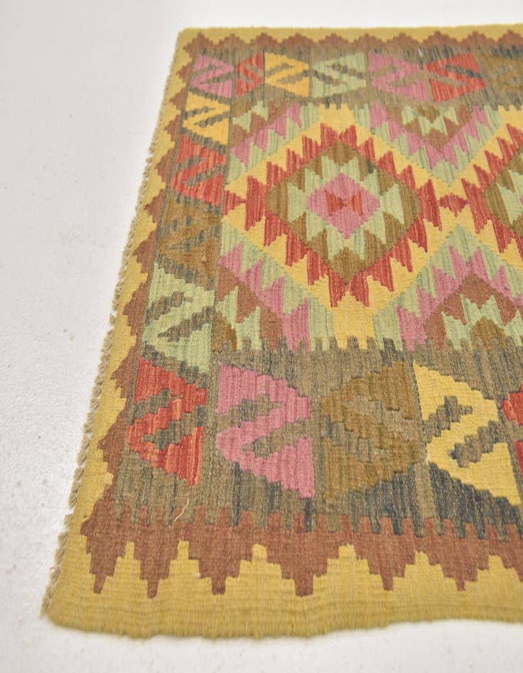 Detail image of  3' x 3' 6  Hand Woven Kilim Maymana Wool Square Rug