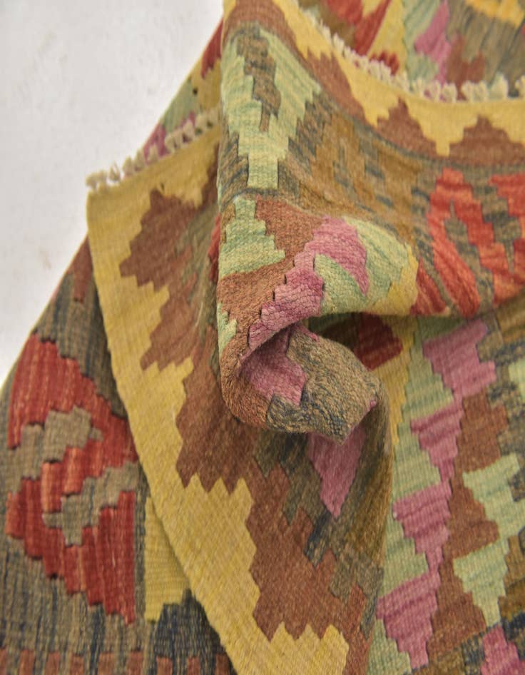 Detail image of  3' x 3' 6  Hand Woven Kilim Maymana Wool Square Rug