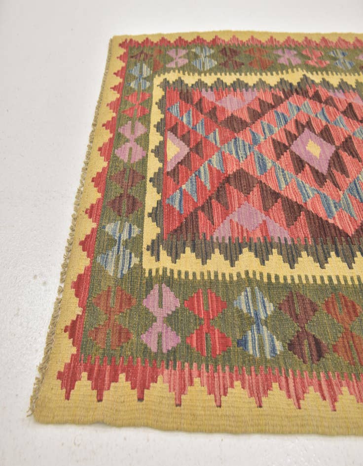 Detail image of  3' 3 x 3' 8  Hand Woven Kilim Maymana Wool Square Rug