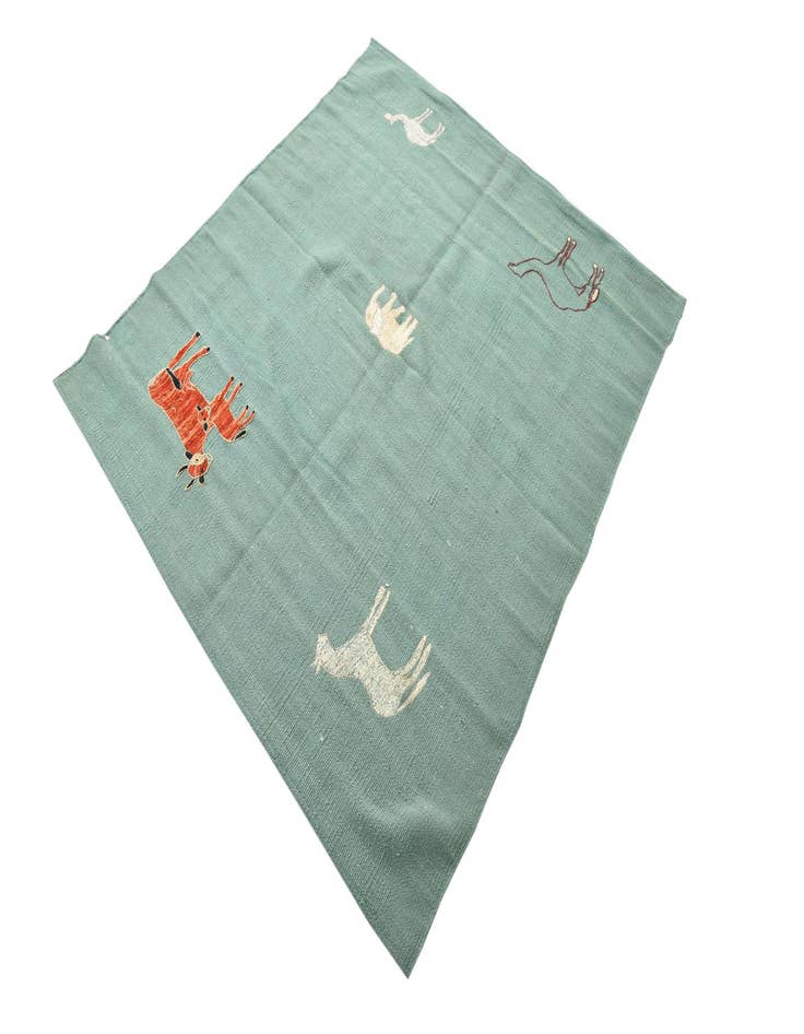 Detail image of  3' 8 x 4'  Hand Woven Kilim Suzani Wool Square Rug