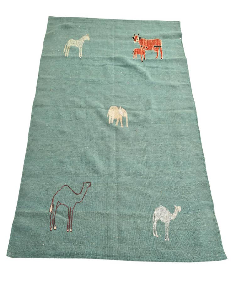 Detail image of  3' 8 x 4'  Hand Woven Kilim Suzani Wool Square Rug