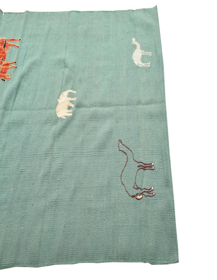 Detail image of  3' 8 x 4'  Hand Woven Kilim Suzani Wool Square Rug