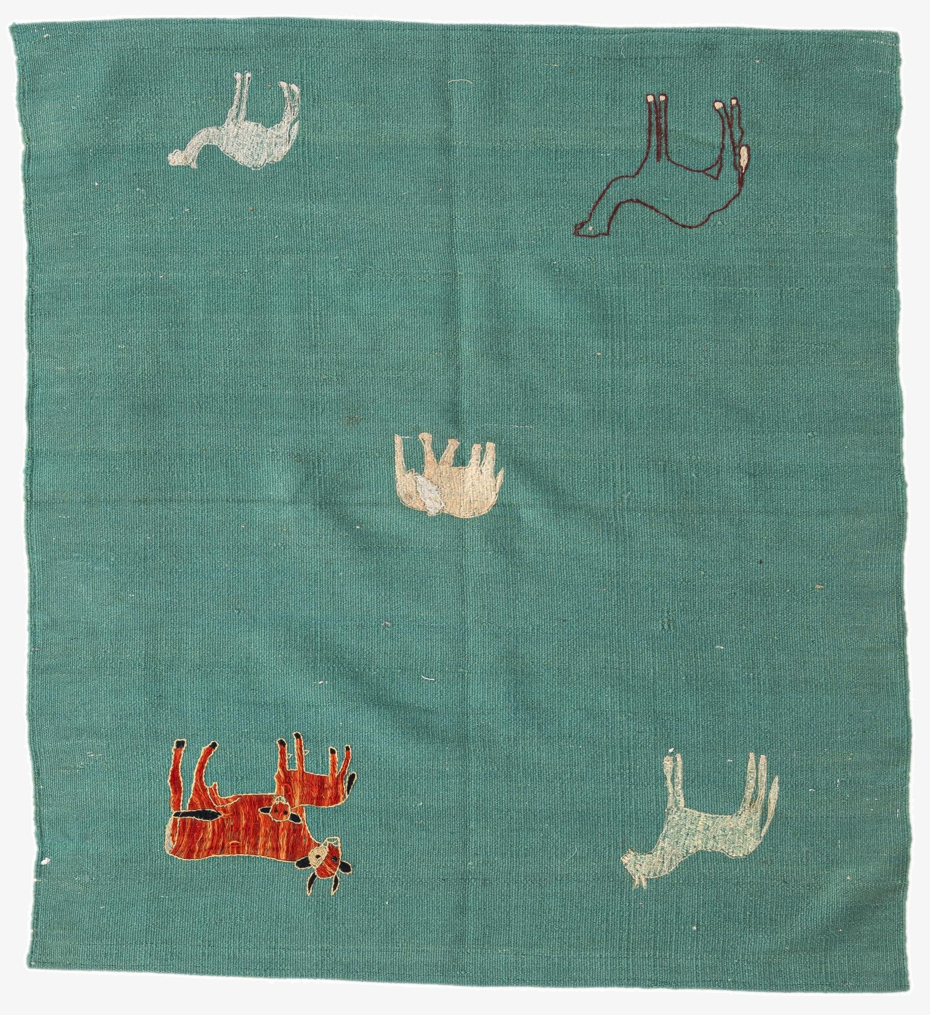  3' 8 x 4'  Hand Woven Kilim Suzani Wool Square Rug