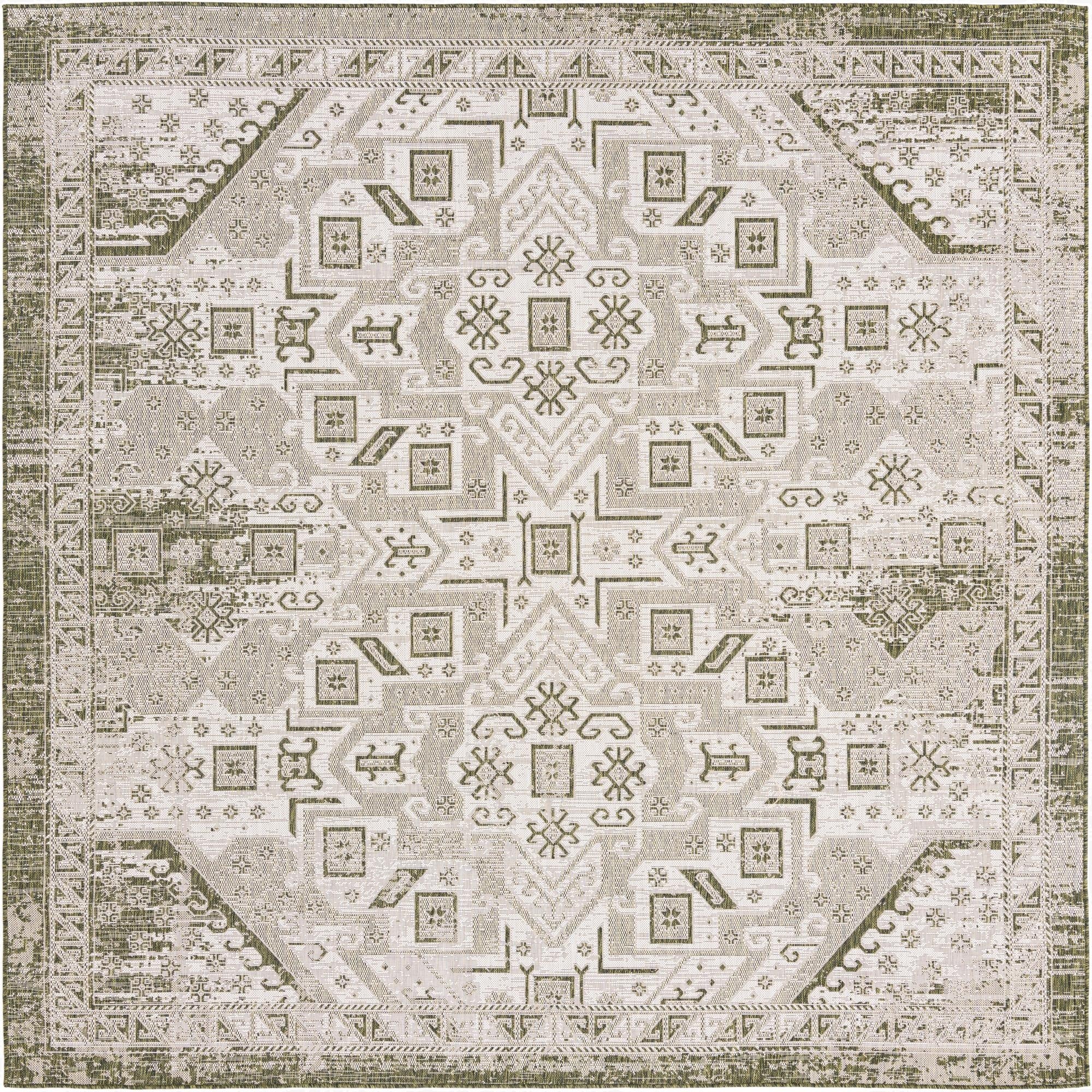  10' x 10'  Washable Aztec Indoor / Outdoor Square Rug