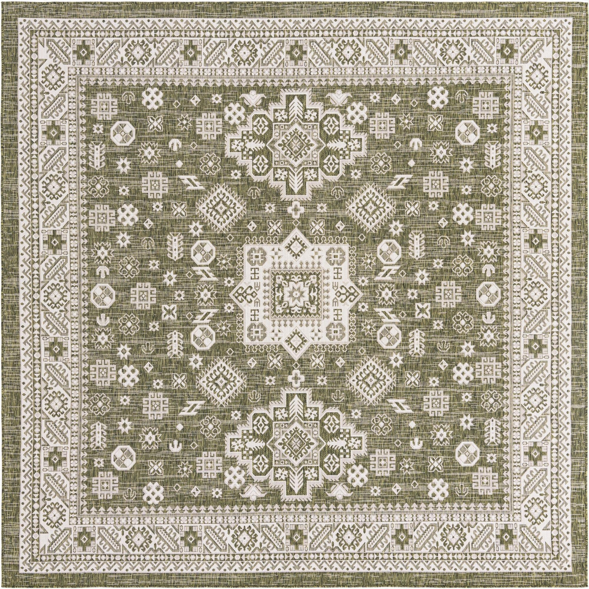  10' x 10'  Washable Aztec Indoor / Outdoor Square Rug