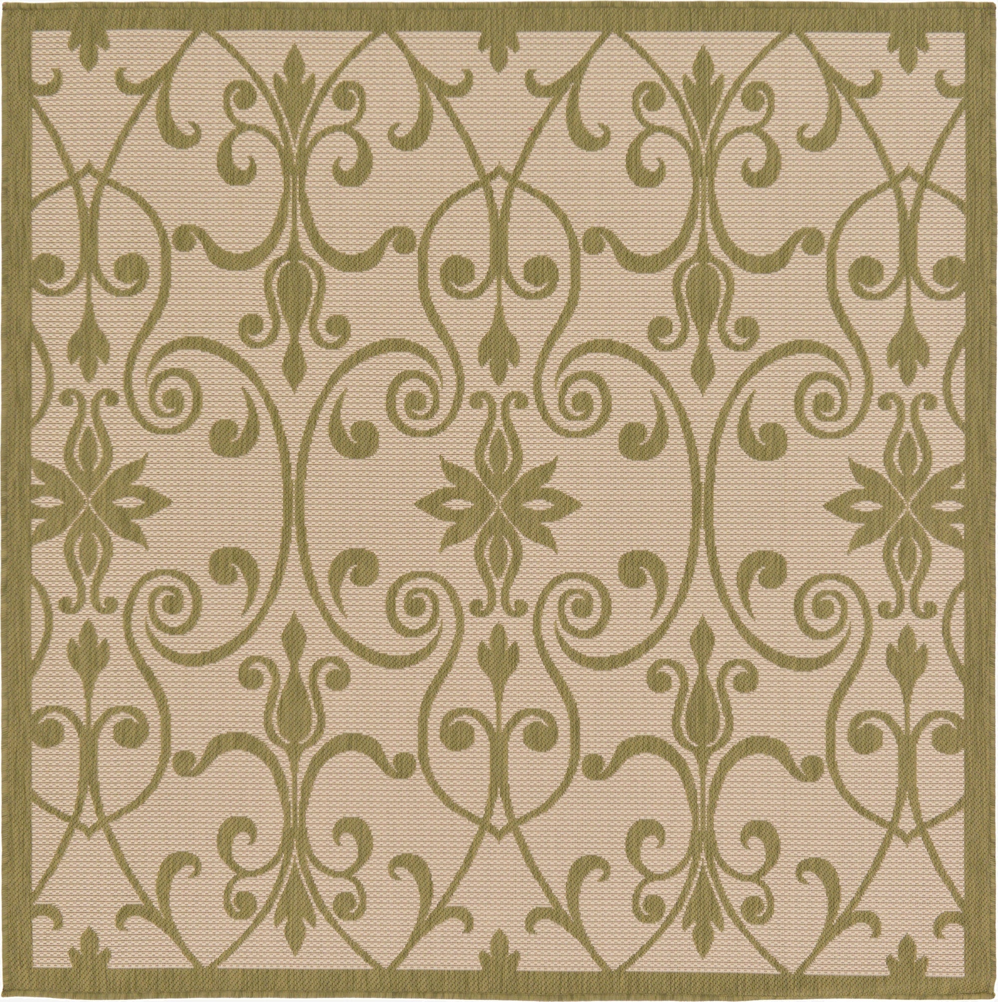  6' x 6'  Washable Botanical Indoor / Outdoor Square Rug