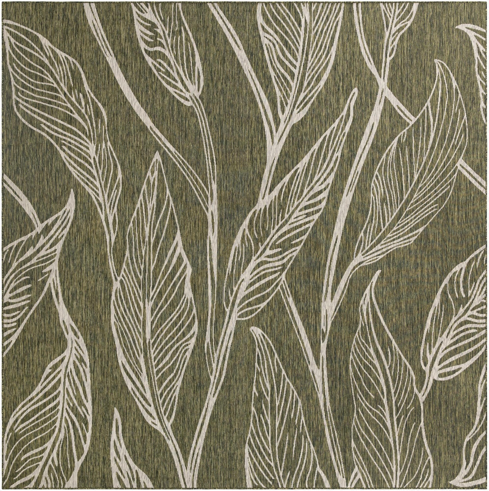  12' x 12'  Washable Botanical Indoor / Outdoor Square Rug