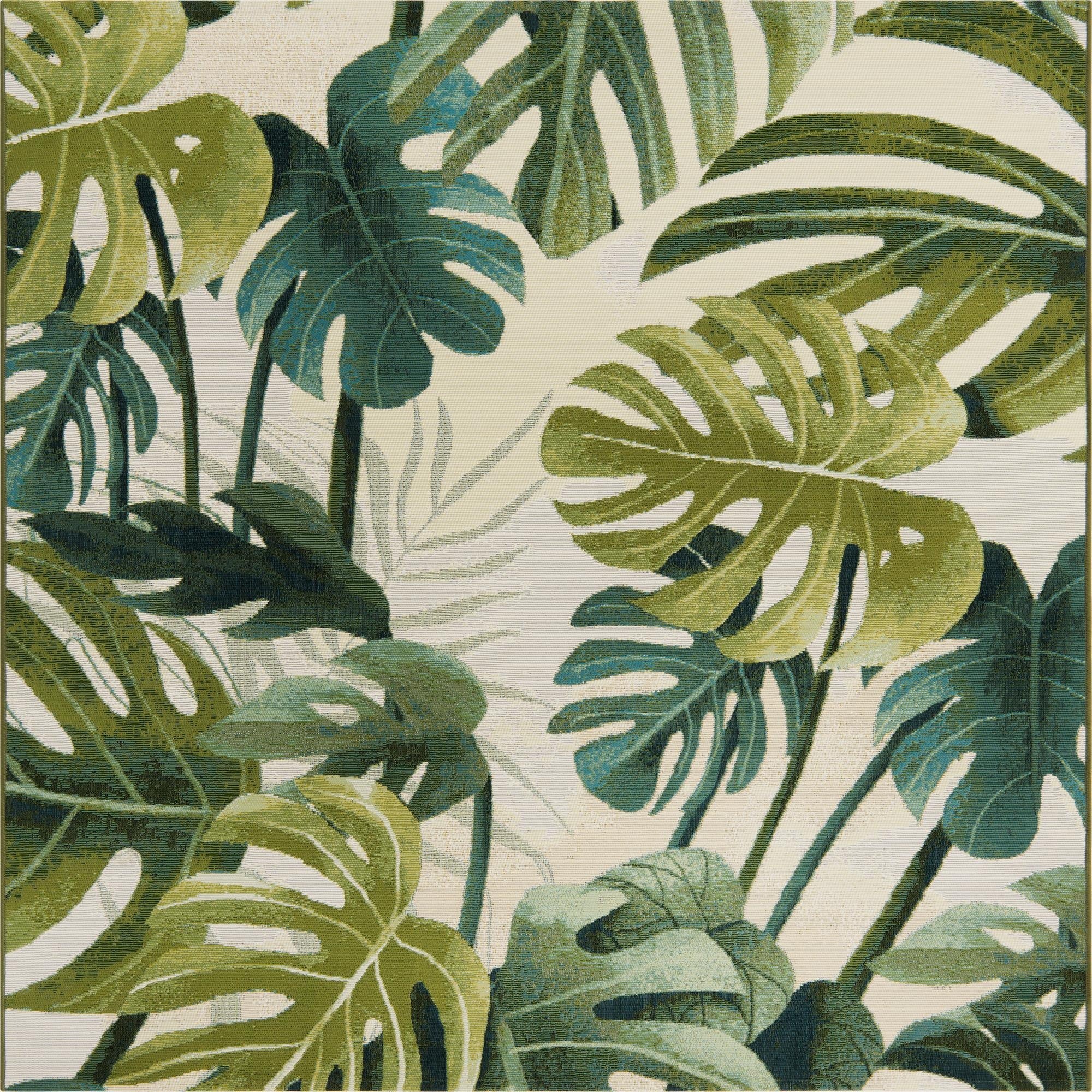  6' x 6'  Washable Botanical Indoor / Outdoor Square Rug