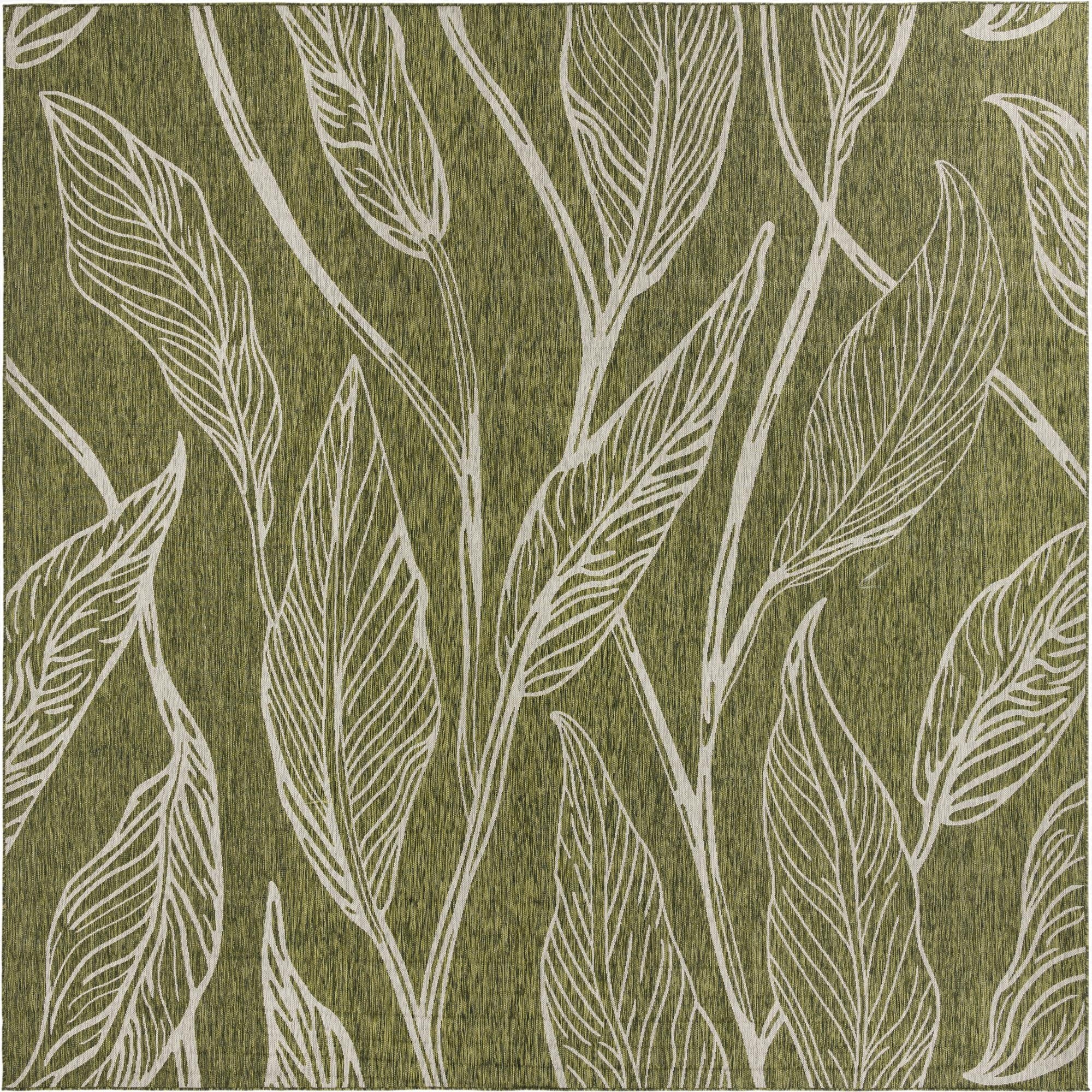  13' x 13'  Washable Botanical Indoor / Outdoor Square Rug
