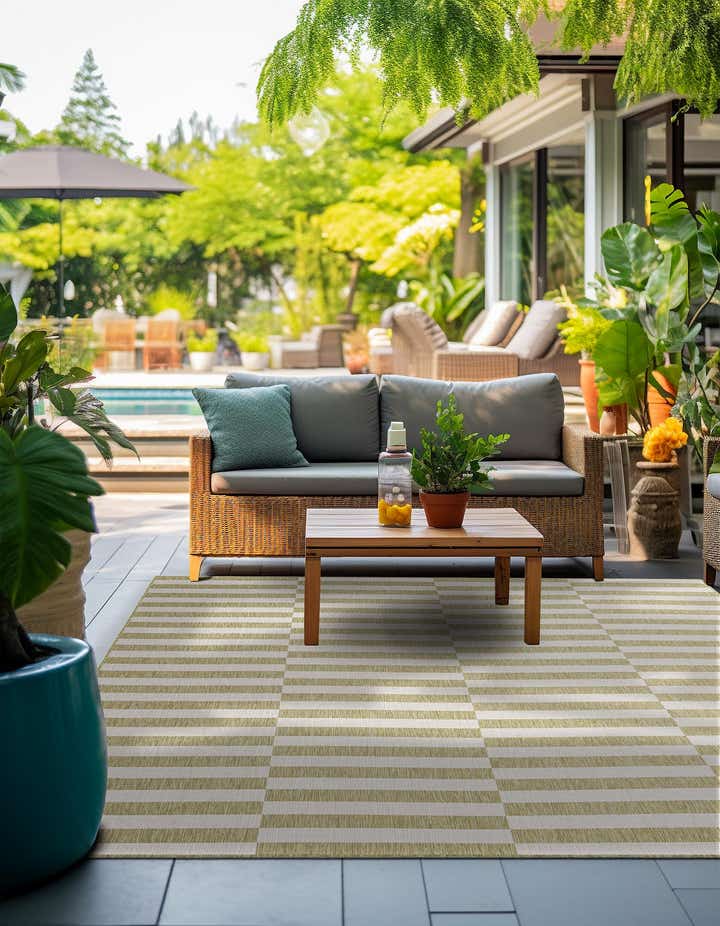 Green 6' x 6' Ribbon Indoor / Outdoor Square Rug | Rugs.com