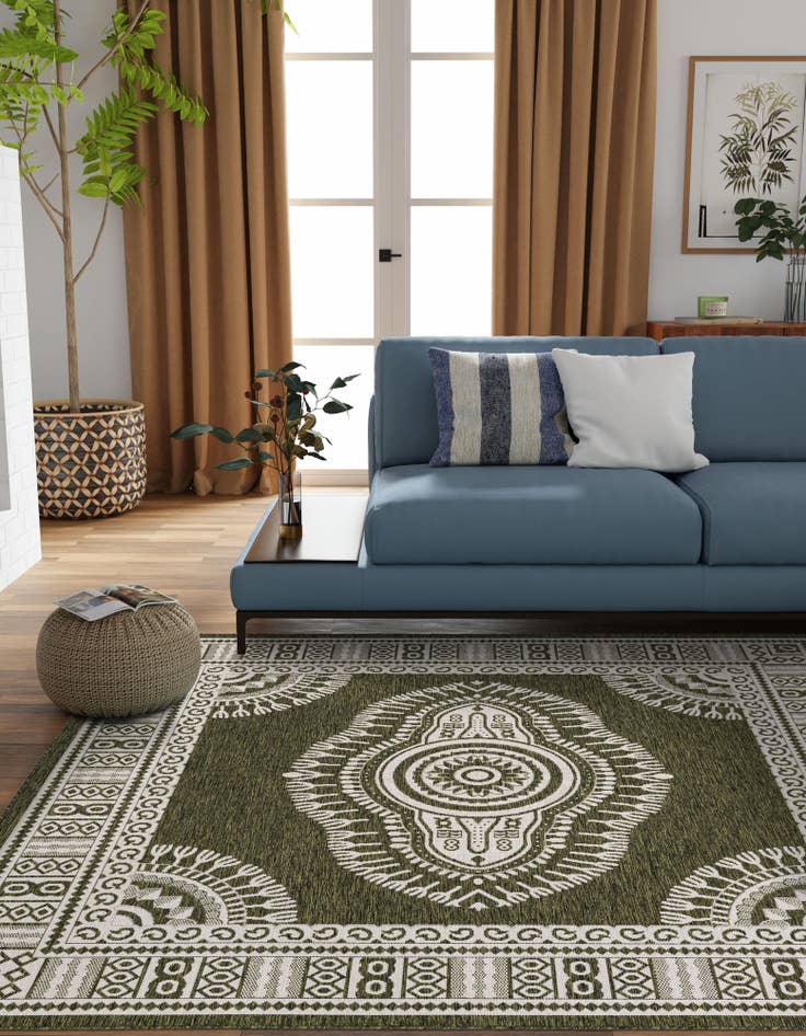 Detail image of  10' x 10'  Washable Traditional Indoor / Outdoor Square Rug