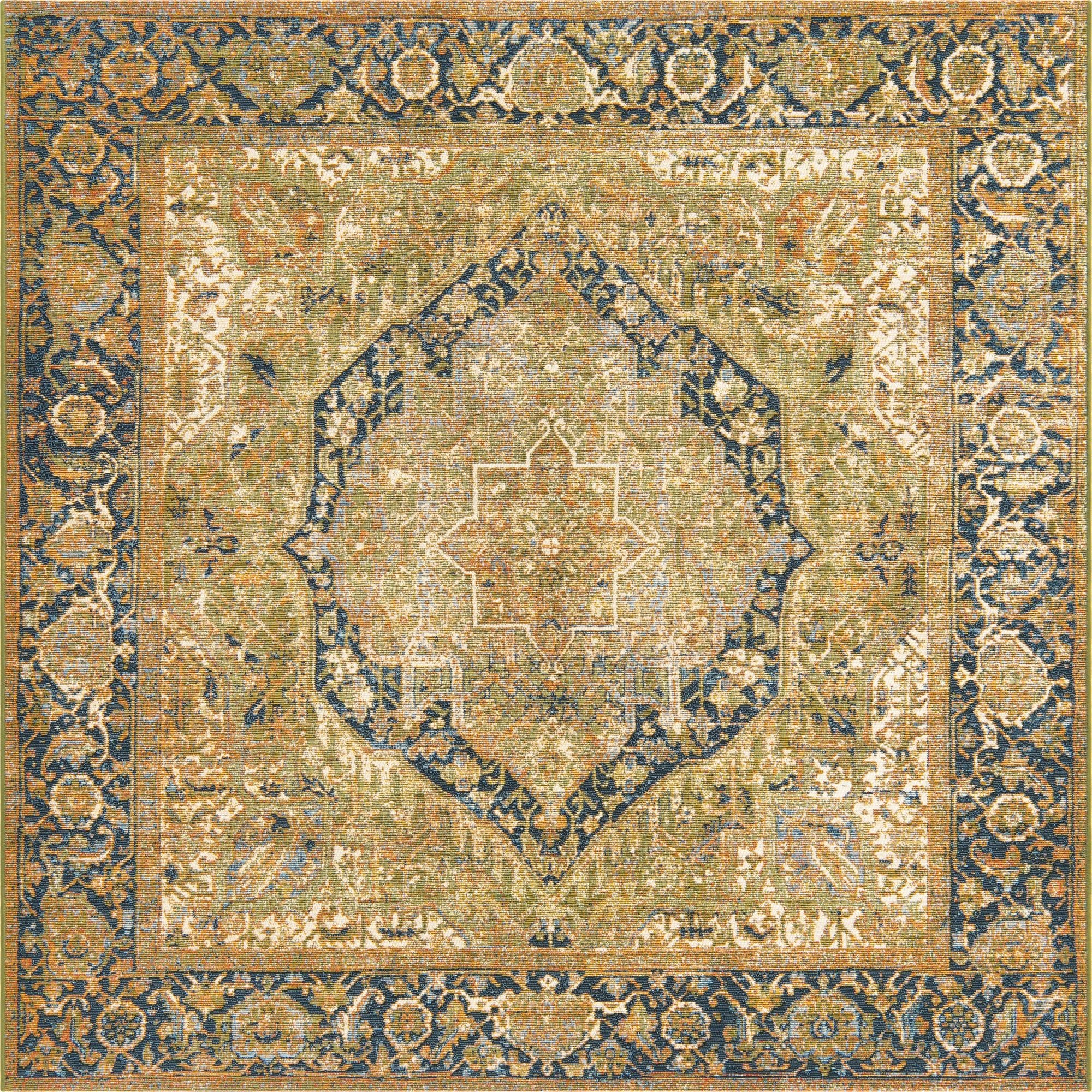  6' x 6'  Washable Traditional Indoor / Outdoor Square Rug