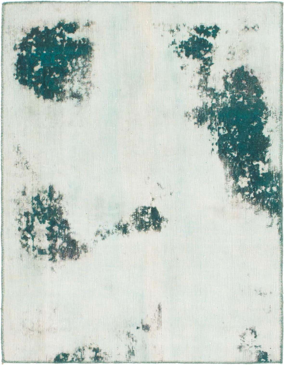 A square 3' 6 x 4' 5 Ultra Vintage green wool rug featuring an abstract, distressed Persian pattern with dark green splotches on a lighter green background.