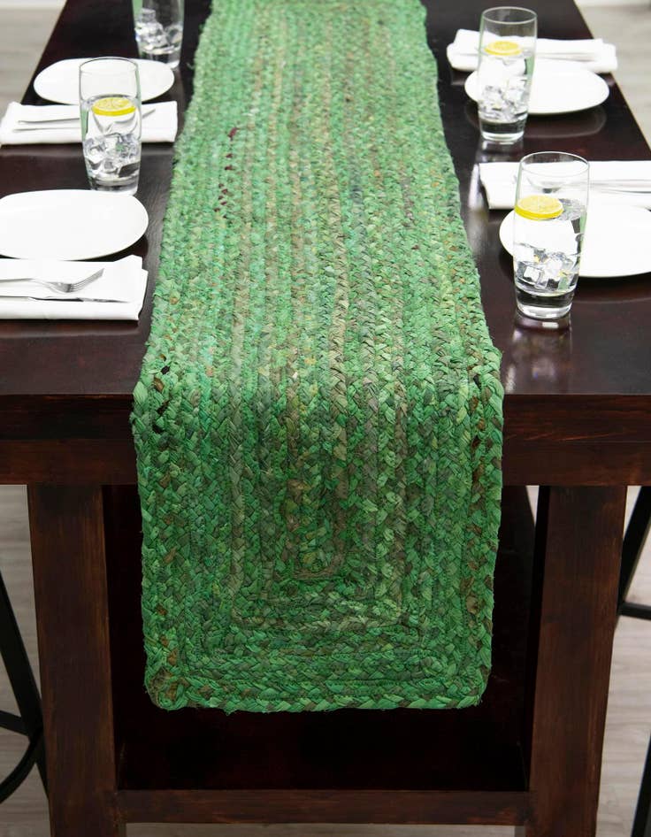Detail image of  1' 2 x 10'  Hand Braided Chindi Table Runner Rug