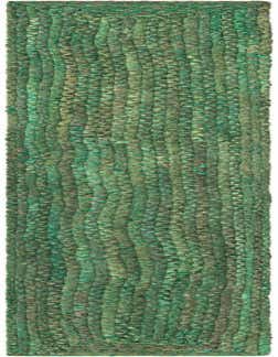 A long, narrow 1' 2 x 10' 0 Braided Chindi runner rug in various shades of green, made from recycled cotton.