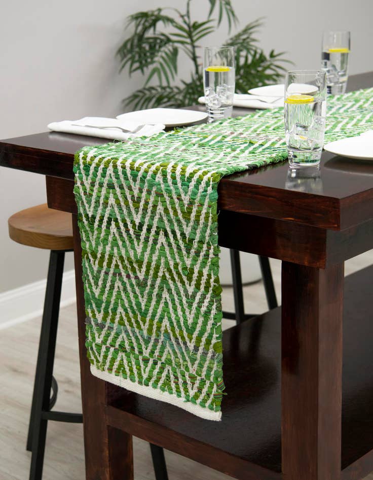 Detail image of  1' 2 x 4' 1  Hand Woven Chindi Chevron Table Runner Rug