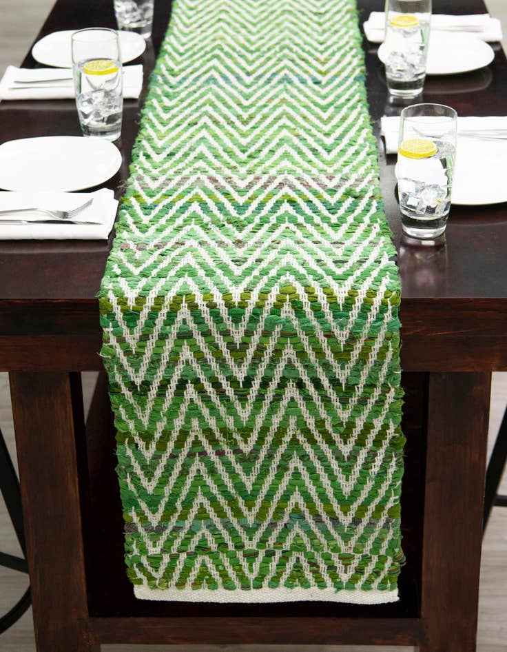 Detail image of  1' 2 x 8'  Hand Woven Chindi Chevron Table Runner Rug