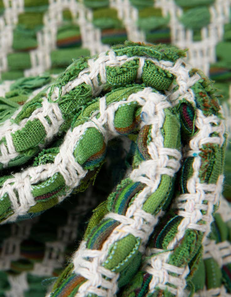 Detail image of  1' 2 x 8'  Hand Woven Chindi Chevron Table Runner Rug