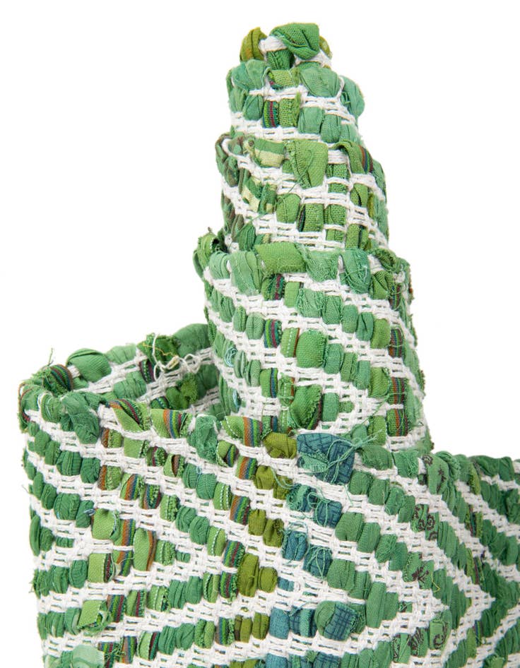 Detail image of  1' 2 x 8'  Hand Woven Chindi Chevron Table Runner Rug