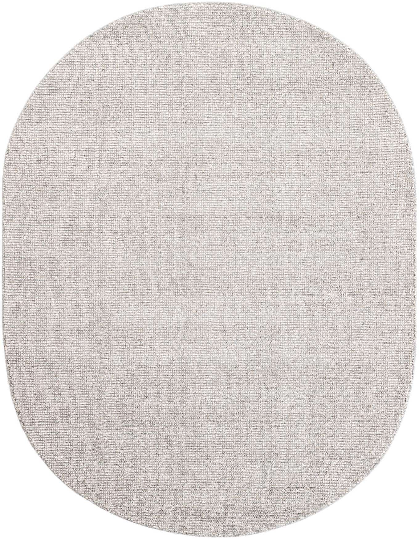 A 4' 1 x 6' 1 oval gray wool area rug with a textured, modern abstract pattern, perfect for indoor spaces.
