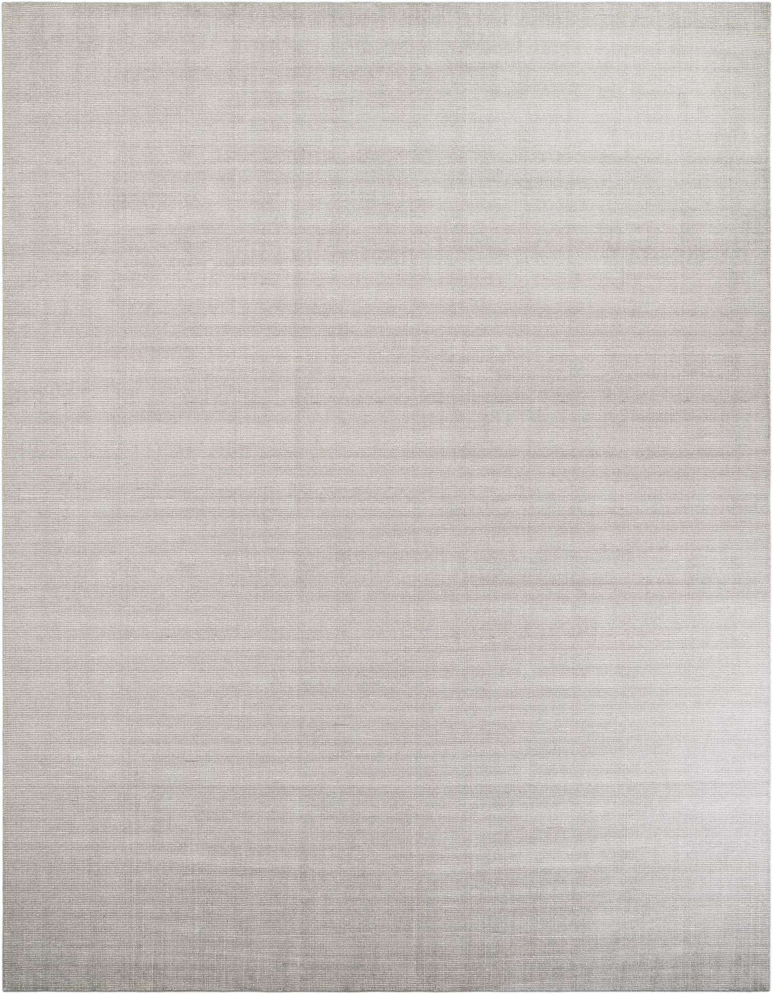 A large 12x16 rectangular gray wool area rug with a subtle textured, modern, abstract pattern, suitable for a living room or bedroom.