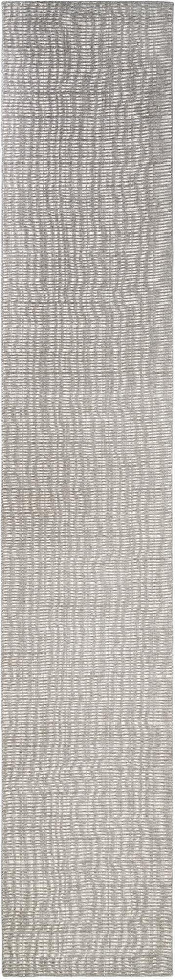 A 20 ft runner rug in shades of gray and silver, featuring a textured, high pile, ideal for a modern hallway.