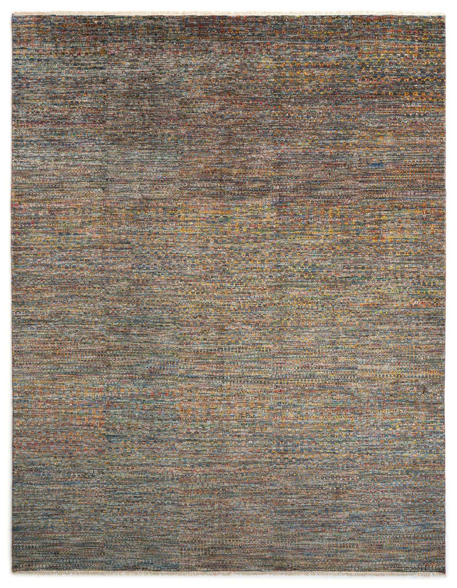 A 9x12 rectangular grey Persian wool rug with a subtle, multicolored distressed pattern, suitable for a living room.