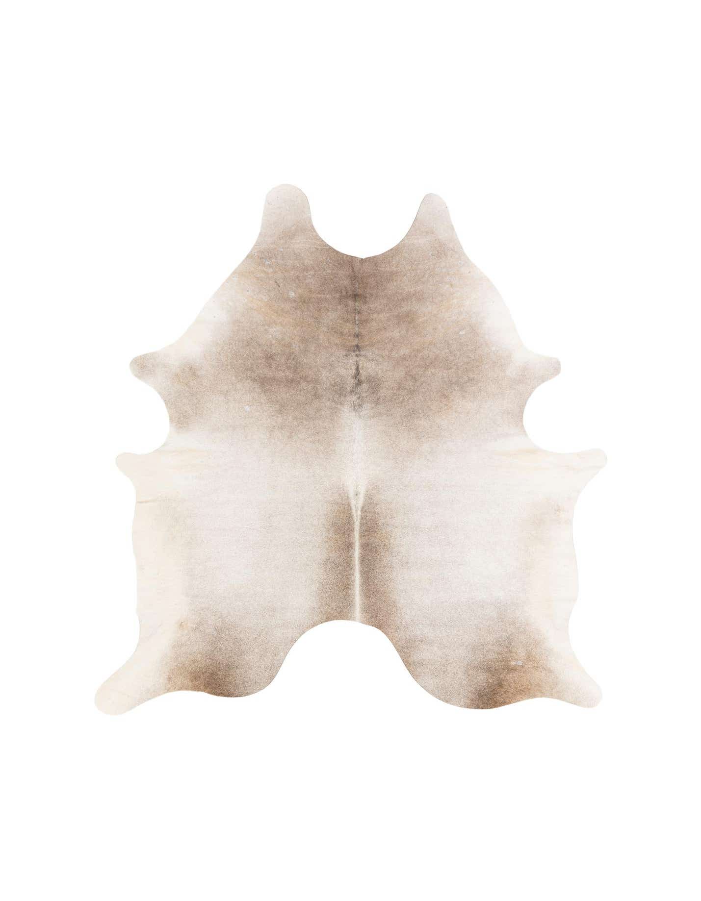 A 5x7 rectangular grey cowhide rug with natural, irregular edges, featuring subtle variations in grey and off-white tones.