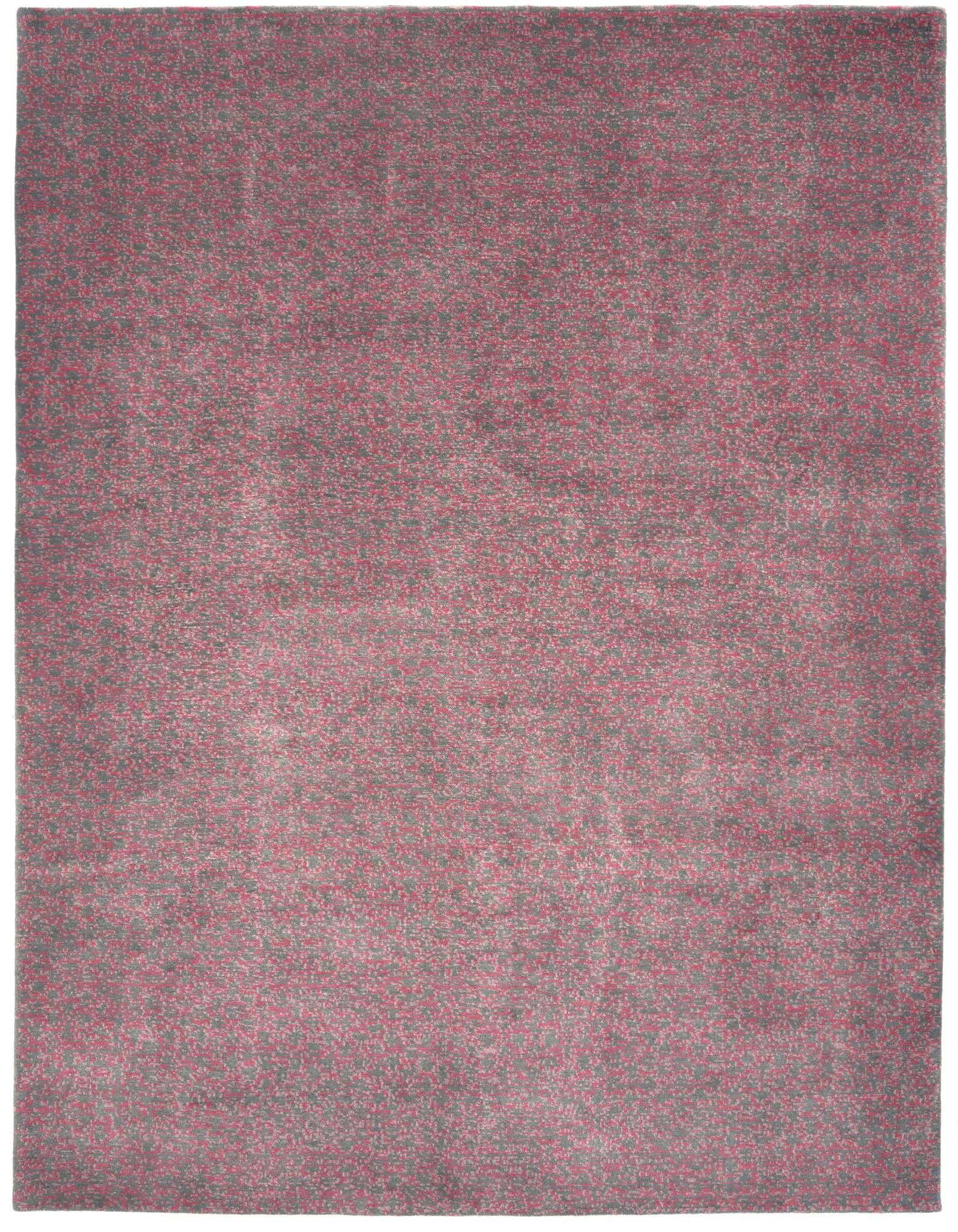 A rectangular 8x10 Rugs.com Modern Manshu wool rug in a speckled grey and subtle pink Persian-modern pattern.
