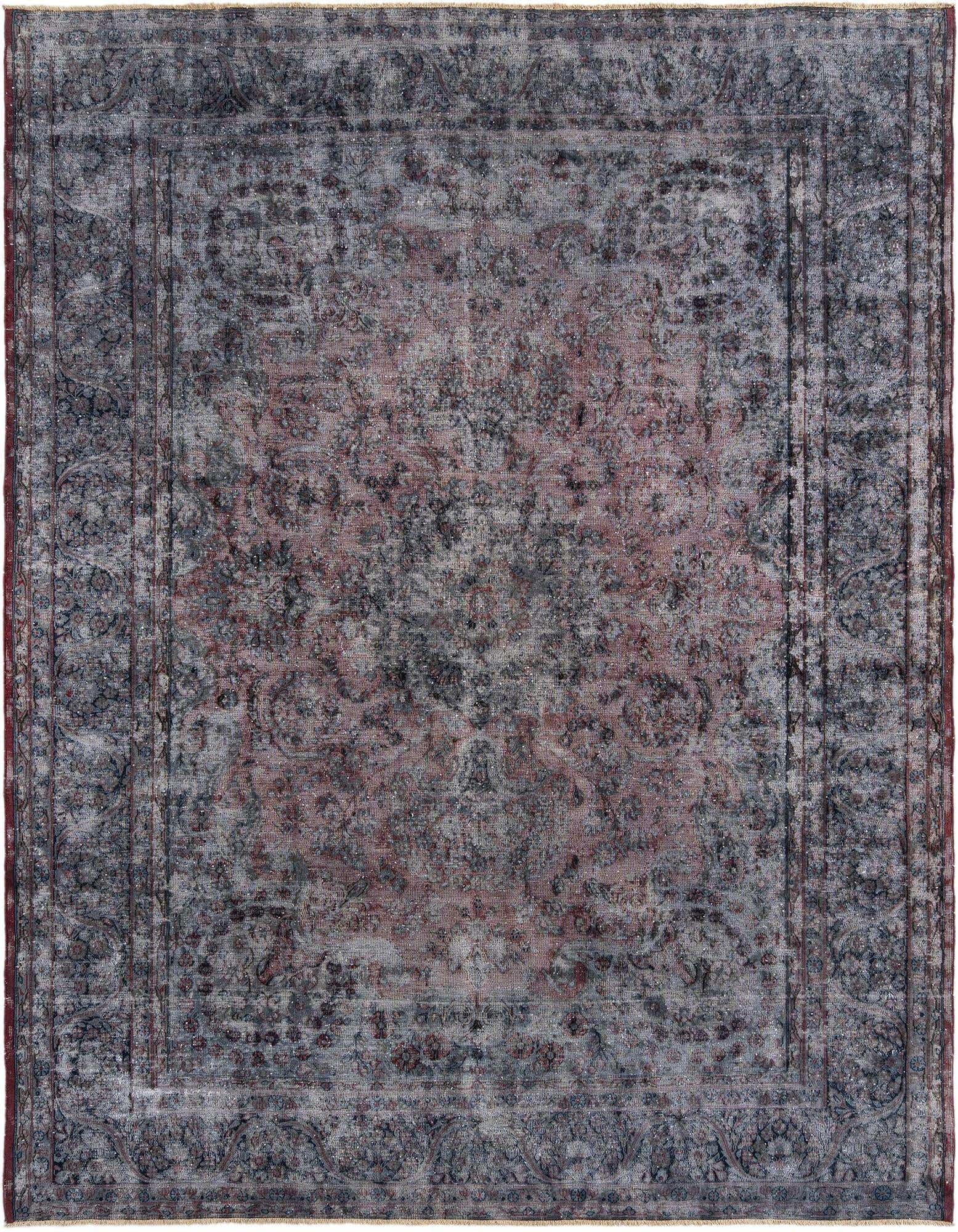 A 10x12 rectangular grey Persian wool rug with a distressed, faded traditional floral pattern and border.