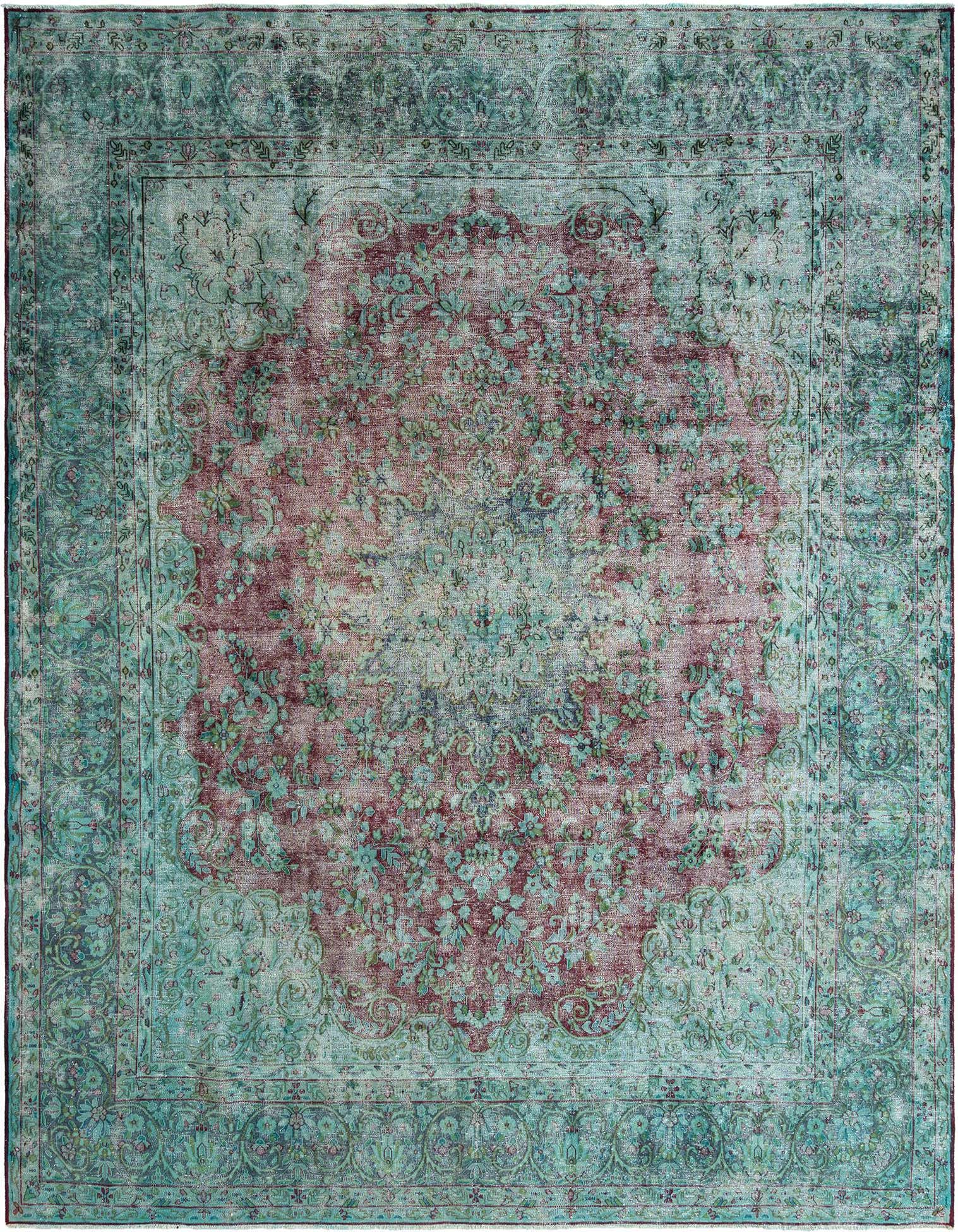 A 10x13 rectangular Vintage Royal Persian rug in distressed grey with a central faded red floral medallion.