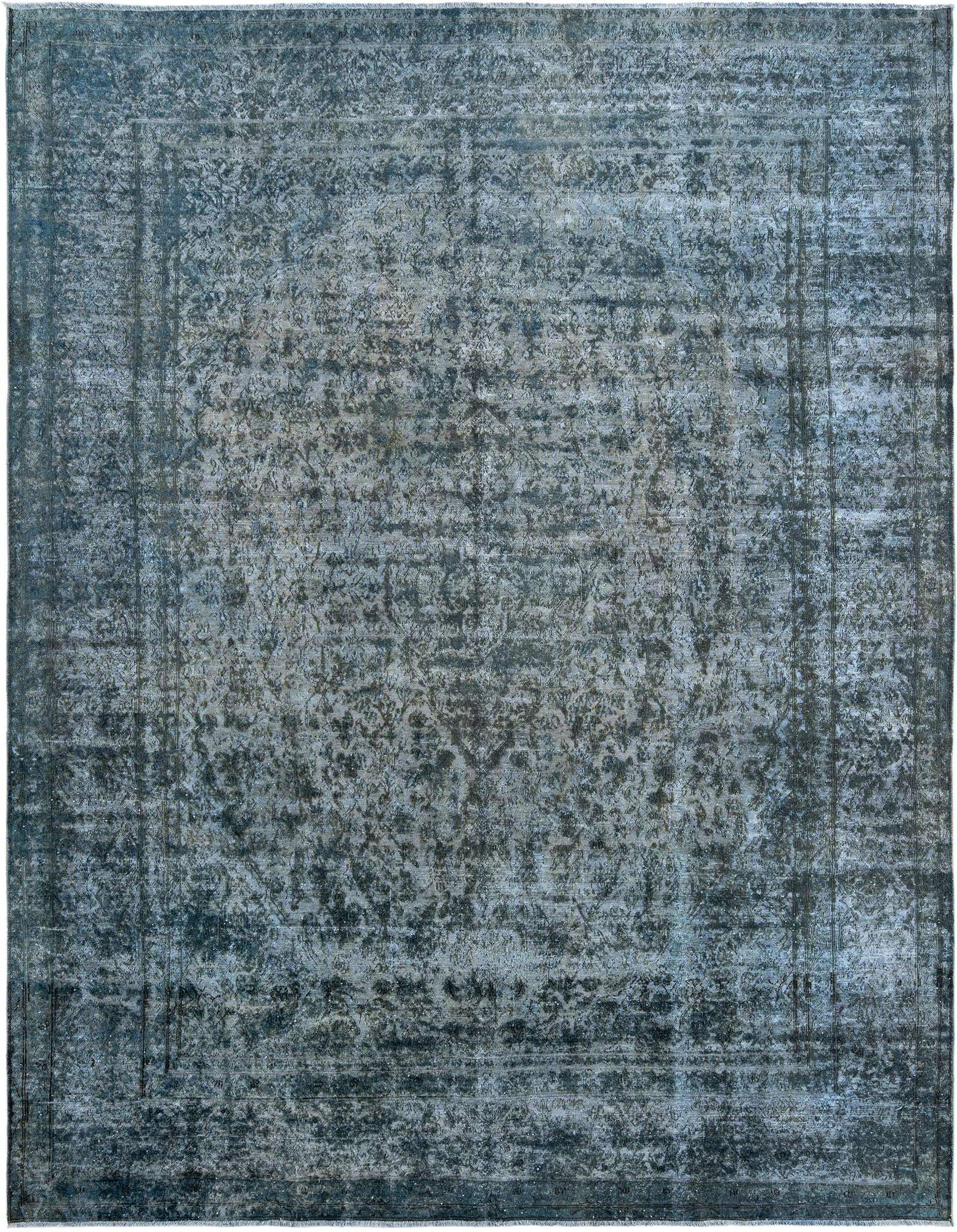 A 9x12 rectangular grey Persian wool rug with a distressed, faded traditional pattern, suitable for a living room.