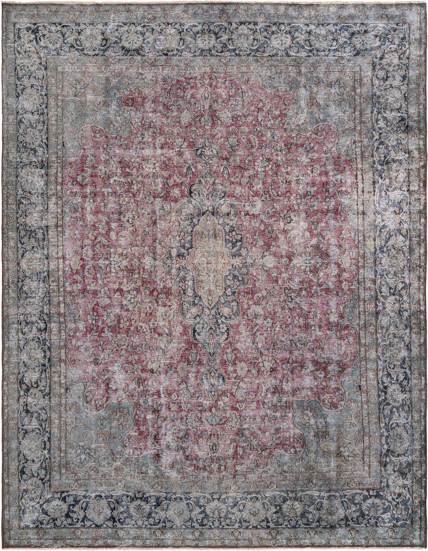 A large 10x13 rectangular Grey Persian rug with a faded traditional medallion pattern and intricate border.