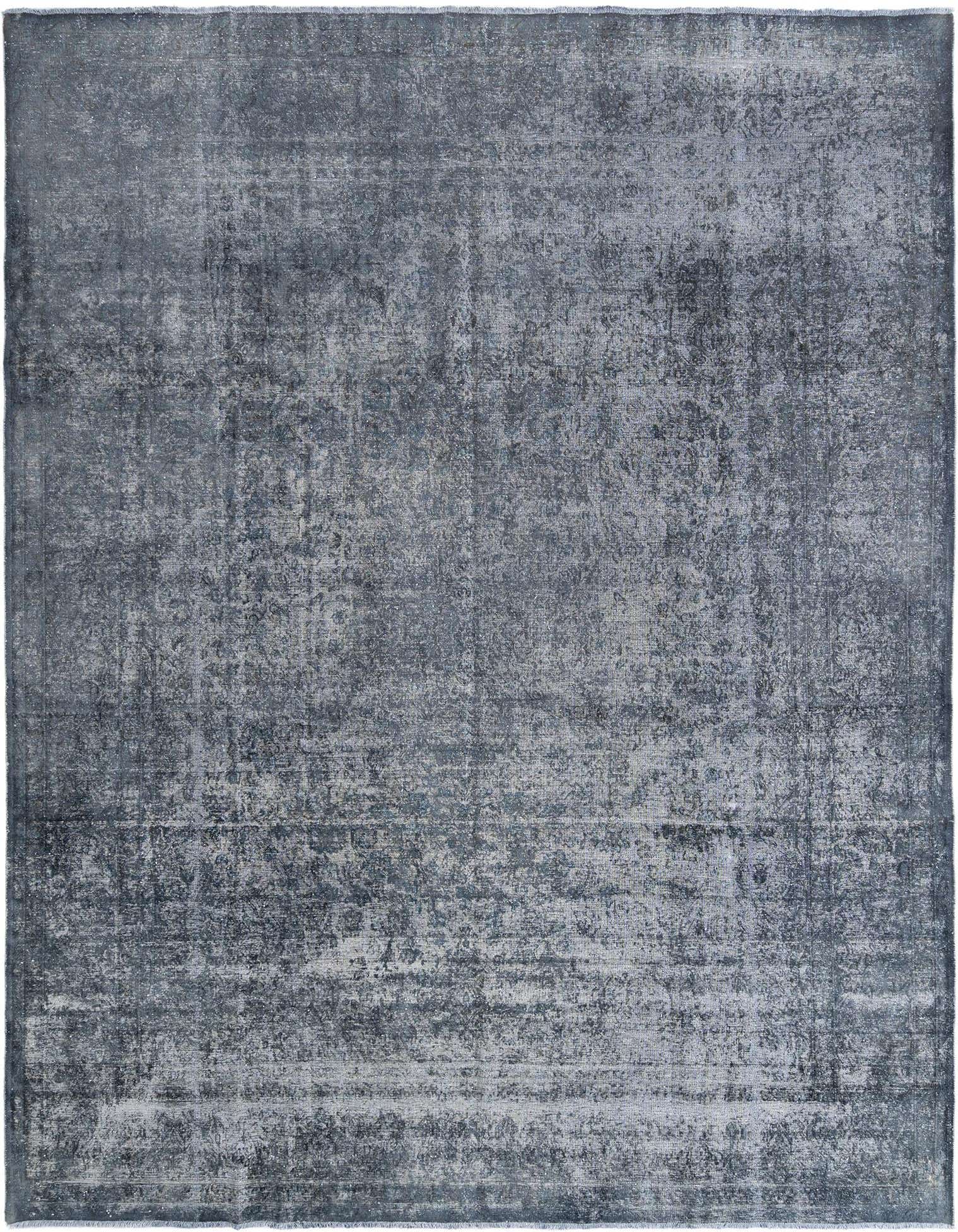 A 10x13 rectangular grey Persian wool rug with a distressed vintage pattern, suitable for a living room.