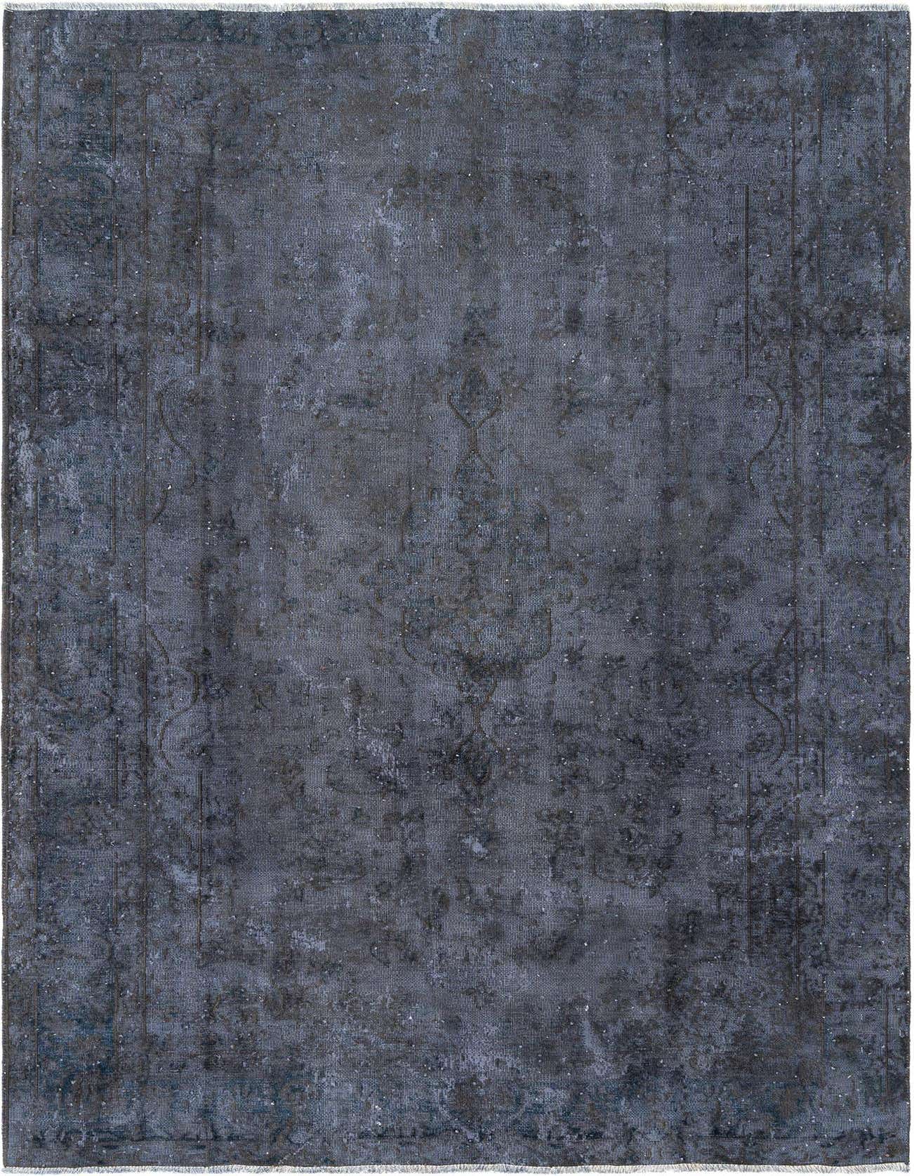 A 5x8 rectangular grey Persian wool rug with a distressed vintage pattern, suitable for a living room or bedroom.